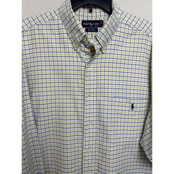 Ralph Lauren “Big Shirt” Men’s Sz XL Yellow Blue Plaid Button Down Long Sleeve - Picture 2 of 8